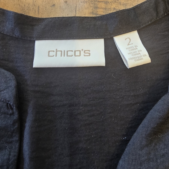 Chico's Assymetrical Layered Black Satin 3/4 Sleeve Tunic Top L - Picture 6 of 8